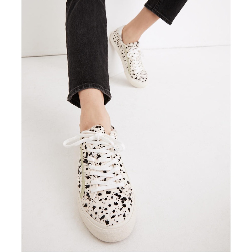 MADEWELL Sidewalk Low-Top Sneakers Spatter Painted Calf Hair + Mint Leather NIB